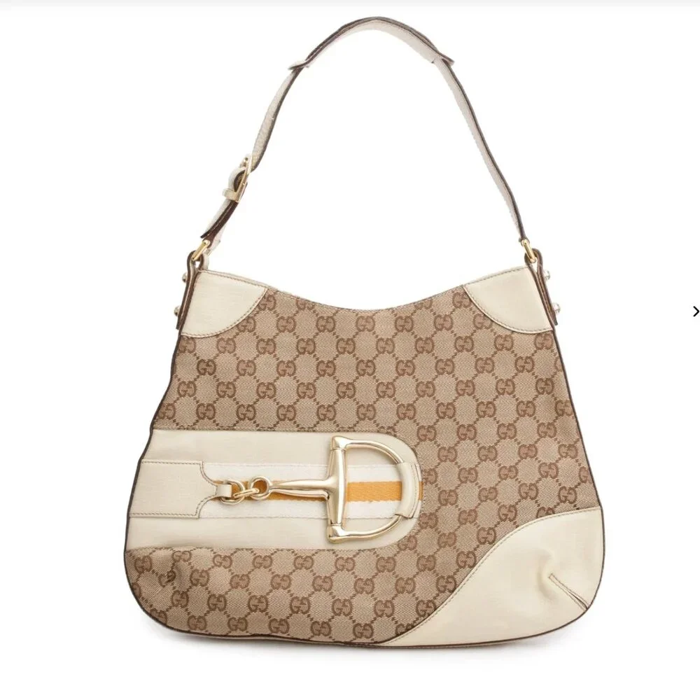 Gucci GG beige Canvas Horsebit Hasler Vintage Hobo Bag